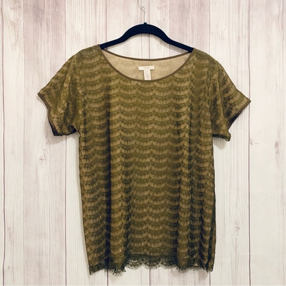 J. Crew Brown and Tan Lace Short Sleeve Blouse Top Size XS - Picture 1 of 3